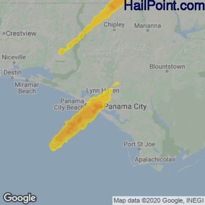 Hail Map for Panama City, FL Region on January 9, 2024