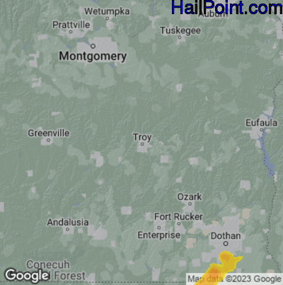 Hail Map for Troy, AL Region on January 9, 2024