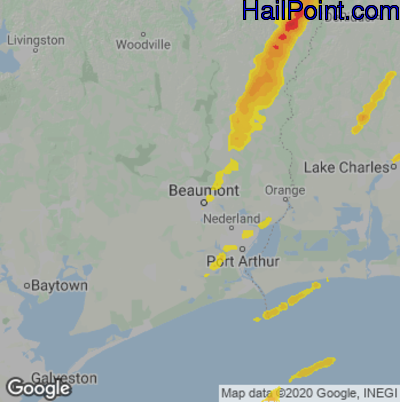 Hail Map for Beaumont, TX Region on January 26, 2024 