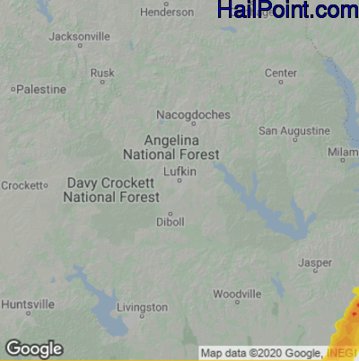 Hail Map for Lufkin, TX Region on January 26, 2024