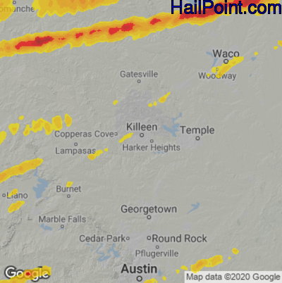 Hail Map for Killeen, TX Region on February 10, 2024