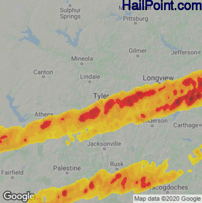Hail Map for Tyler, TX Region on February 11, 2024 