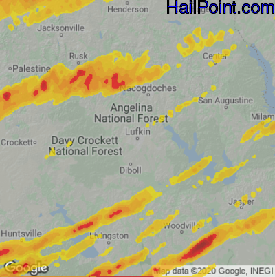 Hail Map for Lufkin, TX Region on February 11, 2024 