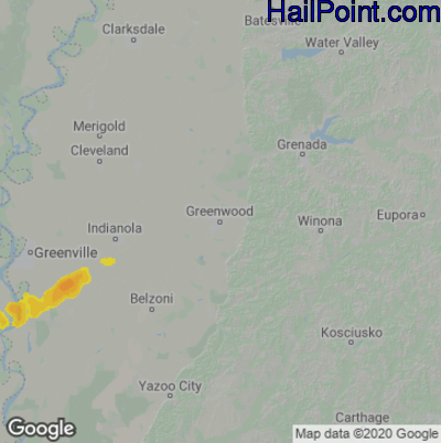 Hail Map for Greenwood, MS Region on February 11, 2024