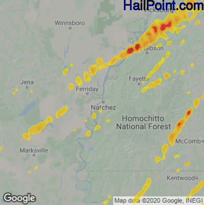 Hail Map for Natchez, MS Region on February 11, 2024