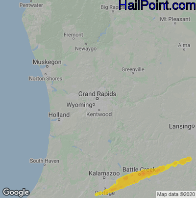 Hail Map for Grand Rapids, MI Region on February 28, 2024