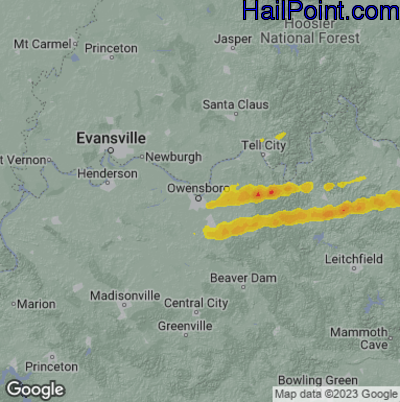 Hail Map for Owensboro, KY Region on February 28, 2024