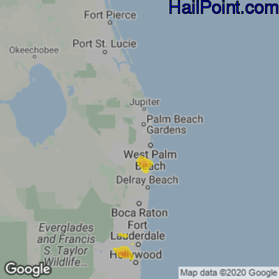 Hail Map for West Palm Beach, FL Region on March 3, 2024