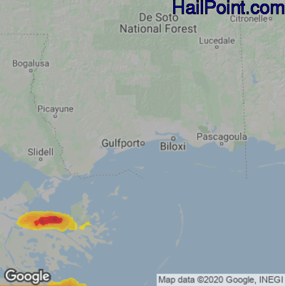 Hail Map for Gulfport, MS Region on March 4, 2024