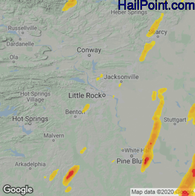 Hail Map for Little Rock, AR Region on March 4, 2024