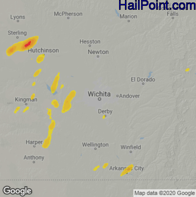 Hail Map for Wichita, KS Region on March 7, 2024 