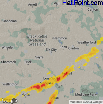 Hail Map for Elk City, OK Region on March 7, 2024