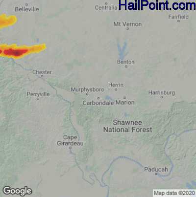 Hail Map for Carbondale, IL Region on March 13, 2024