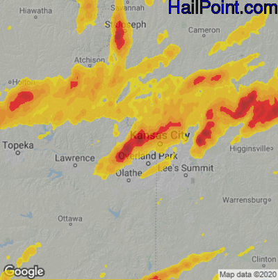 Hail Map for Kansas City, KS Region on March 14, 2024 