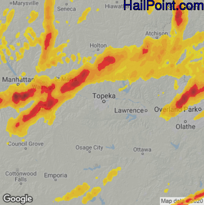 Hail Map for Topeka, KS Region on March 14, 2024 