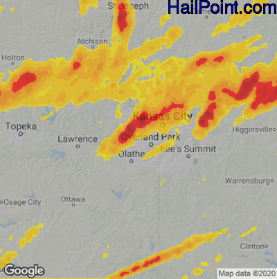 Hail Map for Shawnee, KS Region on March 14, 2024 