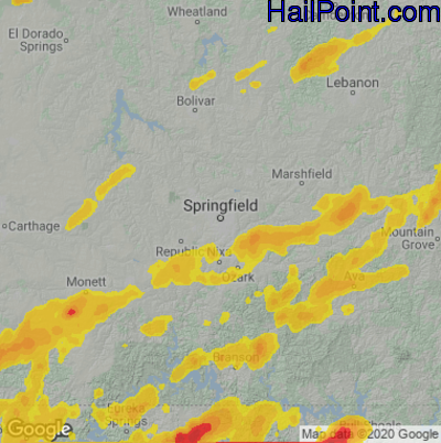 Hail Map for Springfield, MO Region on March 14, 2024