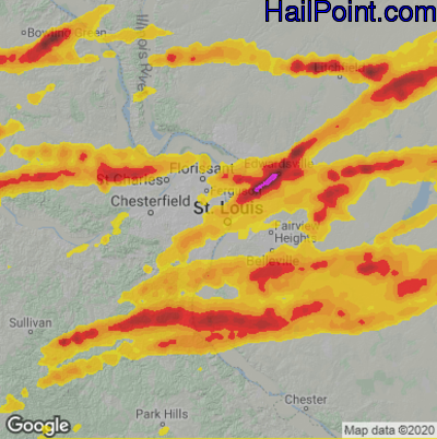 Hail Map for St. Louis, MO Region on March 14, 2024 