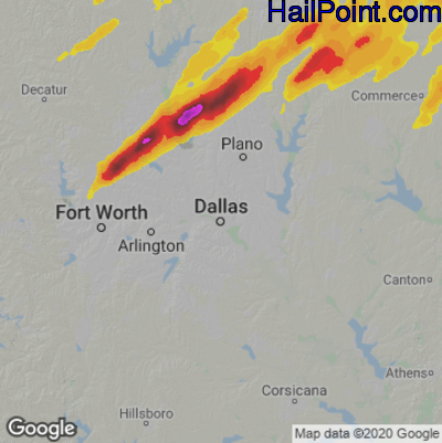Hail Map for Dallas, TX Region on March 14, 2024 