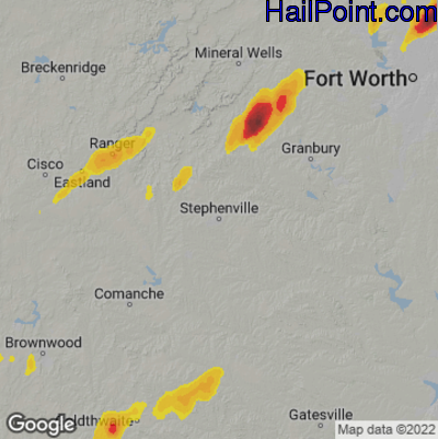 Hail Map for Stephenville, TX Region on March 14, 2024 