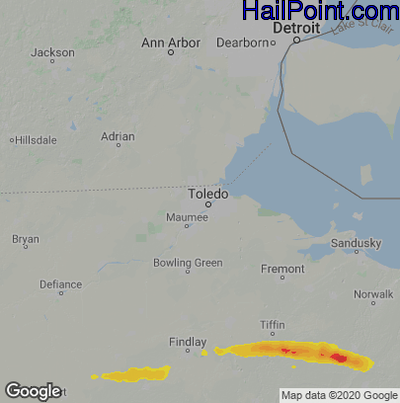 Hail Map for Toledo, OH Region on March 14, 2024