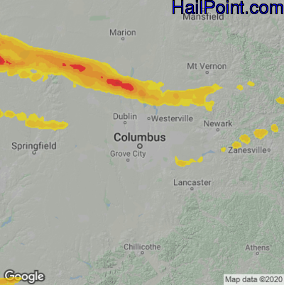 Hail Map for Columbus, OH Region on March 14, 2024 