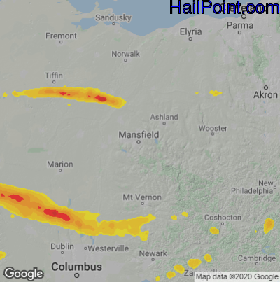 Hail Map for Mansfield, OH Region on March 14, 2024
