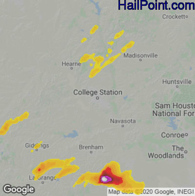 Hail Map for College Station, TX Region on March 15, 2024 