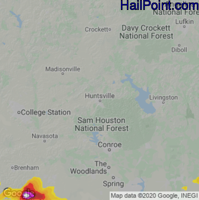Hail Map for Huntsville, TX Region on March 15, 2024 