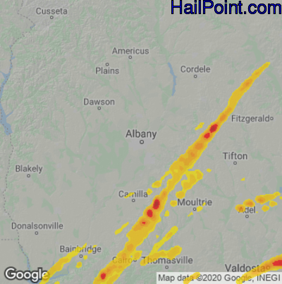 Hail Map for Albany, GA Region on March 26, 2024
