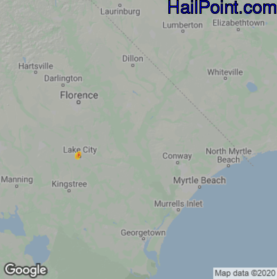 Hail Map for Myrtle Beach, SC Region on March 30, 2024