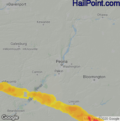 Hail Map for Peoria, IL Region on March 31, 2024