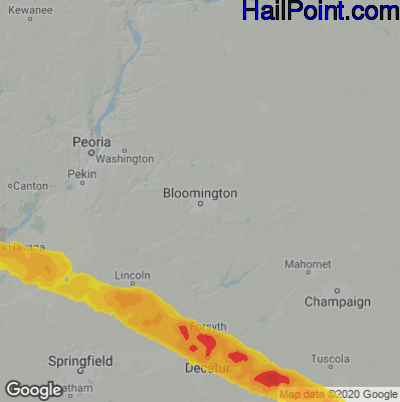 Hail Map for Bloomington, IL Region on March 31, 2024