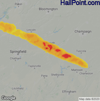 Hail Map for Decatur, IL Region on March 31, 2024