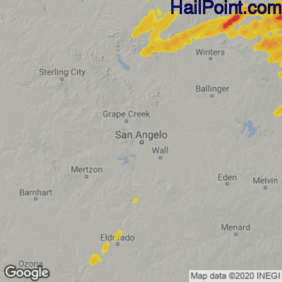 Hail Map for San Angelo, TX Region on April 1, 2024