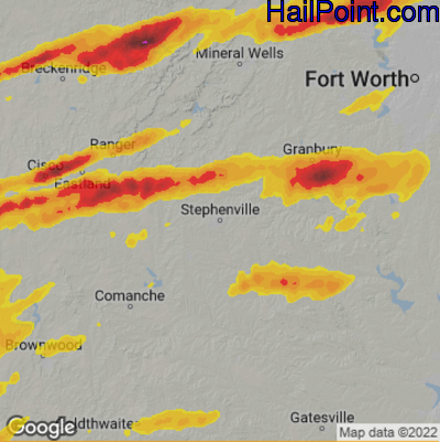 Hail Map for Stephenville, TX Region on April 1, 2024 