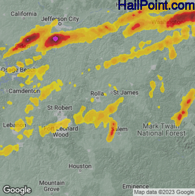 Hail Map for Rolla, MO Region on April 1, 2024