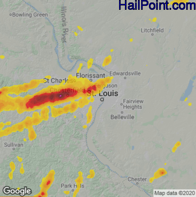 Hail Map for St. Louis, MO Region on April 1, 2024 