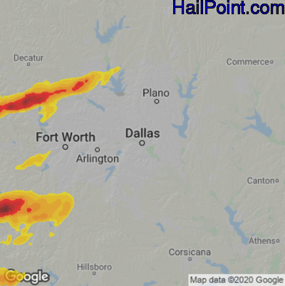 Hail Map for Dallas, TX Region on April 1, 2024