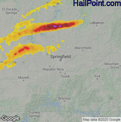 Hail Map for Springfield, MO Region on April 1, 2024