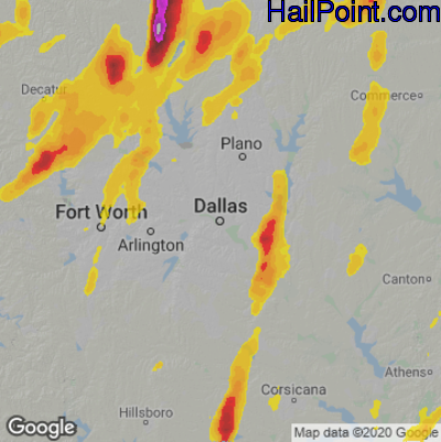 Hail Map for Dallas, TX Region on April 8, 2024 