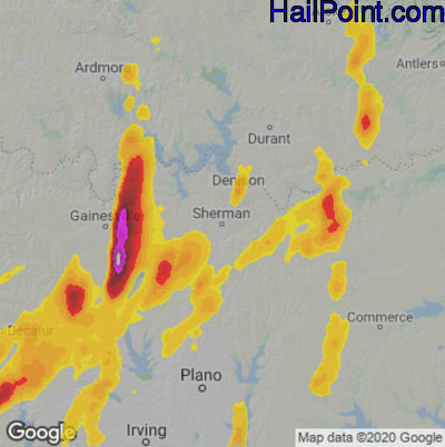 Hail Map for Sherman, TX Region on April 9, 2024 