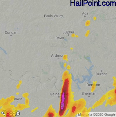 Hail Map for Ardmore, OK Region on April 9, 2024 