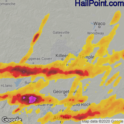 Hail Map for Killeen, TX Region on April 9, 2024 