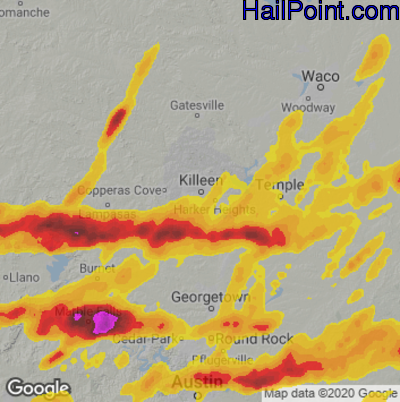 Hail Map for Killeen, TX Region on April 9, 2024