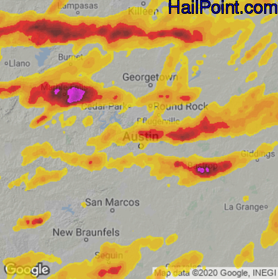 Hail Map for Austin, TX Region on April 9, 2024 