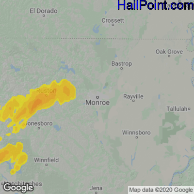Hail Map for Monroe, LA Region on April 9, 2024 