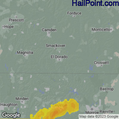 Hail Map for El Dorado, AR Region on April 9, 2024 