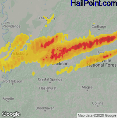 Hail Map for Jackson, MS Region on April 10, 2024 