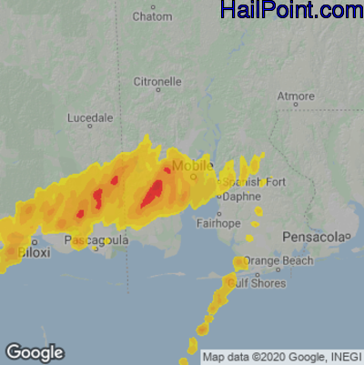 Hail Map for Mobile, AL Region on April 10, 2024